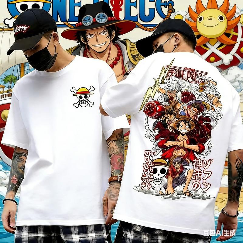 2026 Hot Sale One Piece Anime Luffy Gear 5 Cartoon Graphic Men's Cotton T-shirt Summer Sports Tees Casual Oversized Unisex Tops