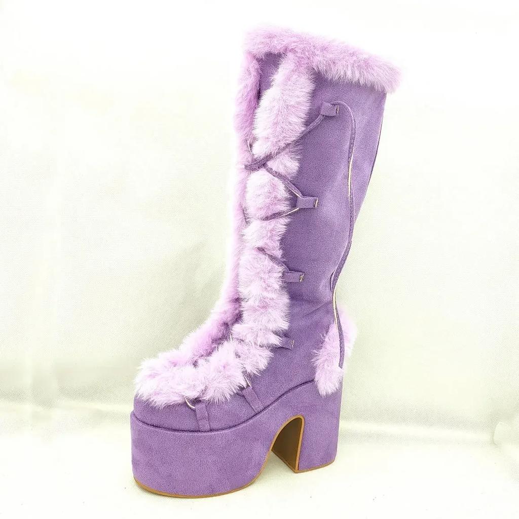 Nuevas botas de nieve de invierno para mujer, plataforma con cuña y tacón alto, zapatos de piel sintética para mujer, botas de media pantorrilla cálidas y antideslizantes de felpa, zapatos góticos