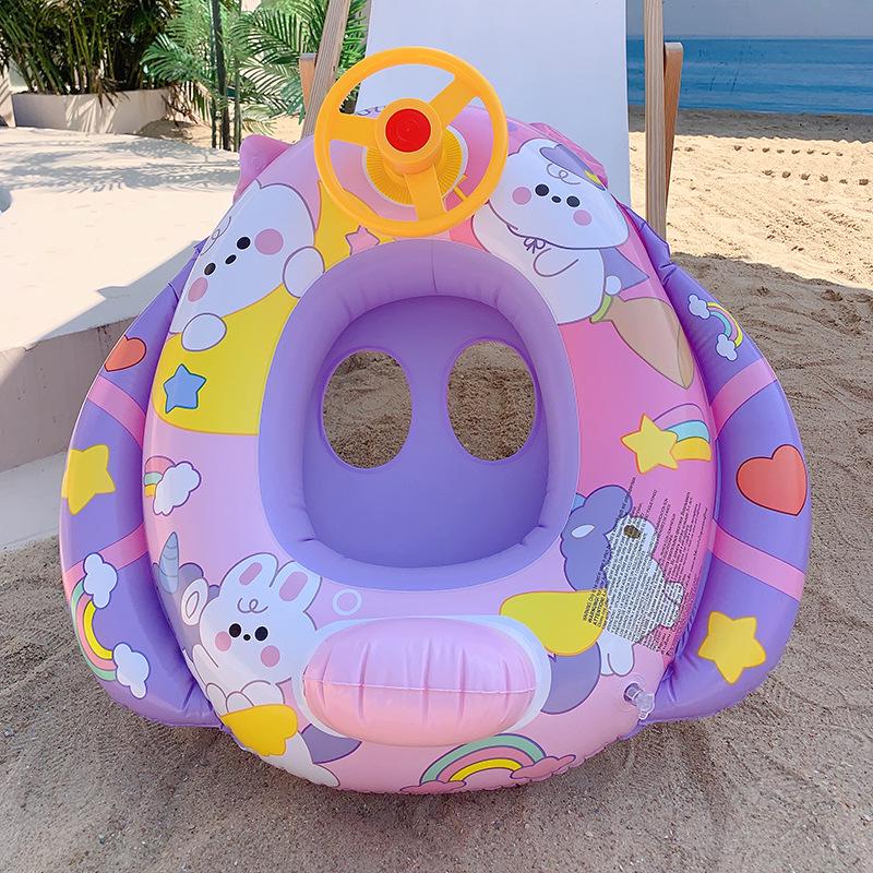 Children's Steering Wheel & Cartoon Seat Ring: Mermaid & Dinosaur Inflatable Swim Toys