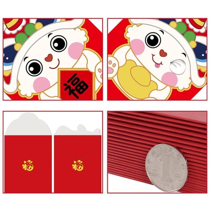 12KS Čínské červené obálky Čínský Nový rok Králík Rok Šťastné Peníze Obálky Červené kapsy Jarní festival Hong Bao Obálky