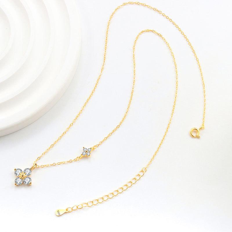 New Hot-Selling Fashion 14k Gold-Plated Sterling Silver Boutique Lucky Four-Leaf Clover Pendant Necklaces