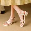 New Medium Heel Size Sandals Casual One-word Sandals Solid Color Rubber Soft Sole Comfortable Summer Square Head Square Heels