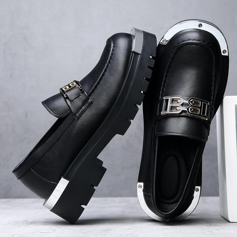 Trend niche men's shoes new fashion platform heightening leather shoes versatile casual shoes genuine leather commuting tide