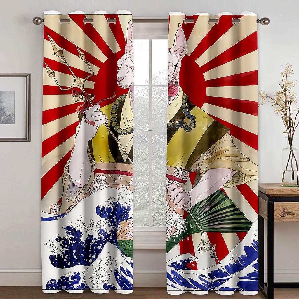 

Японские аниме-мультяшные шторы на окна Bushido для гостиной, детской спальни, ванной комнаты, кухни, офиса, двери, домашнего декора, 2 шт. W65X60H(cm)X2Pcs&Grommet Top