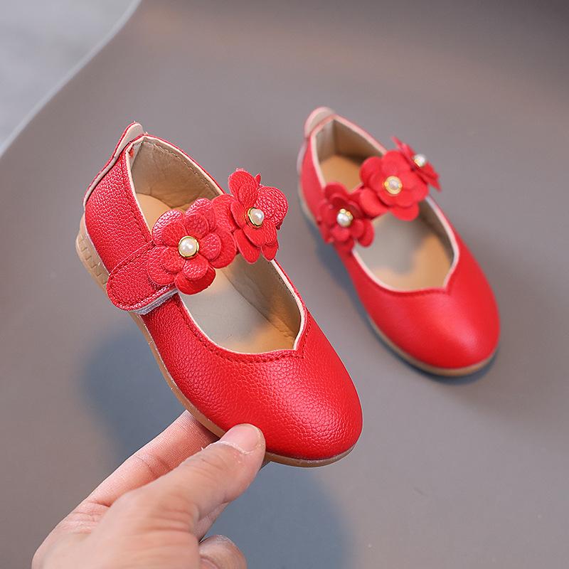 Kinder-Blumen-Pumps mit weicher Sohle: Modische Prinzessinnen-Leder-Schuhe für Mädchen für Frühling/Herbst