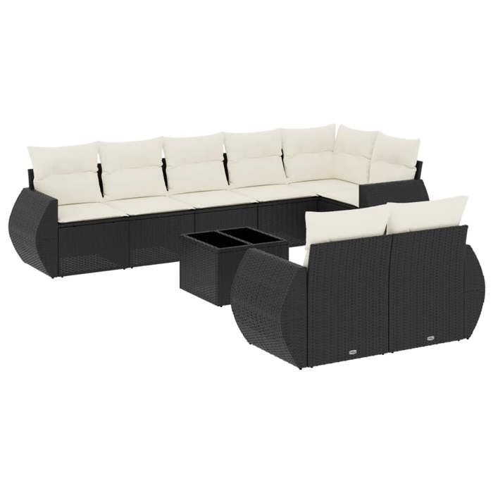 VidaXL Salon de Jardin avec Coussins 9 pcs, Canapés de Terrasse, Ensemble de Meubles de Patio, Mobilier d'Extérieur, Noir 3221625