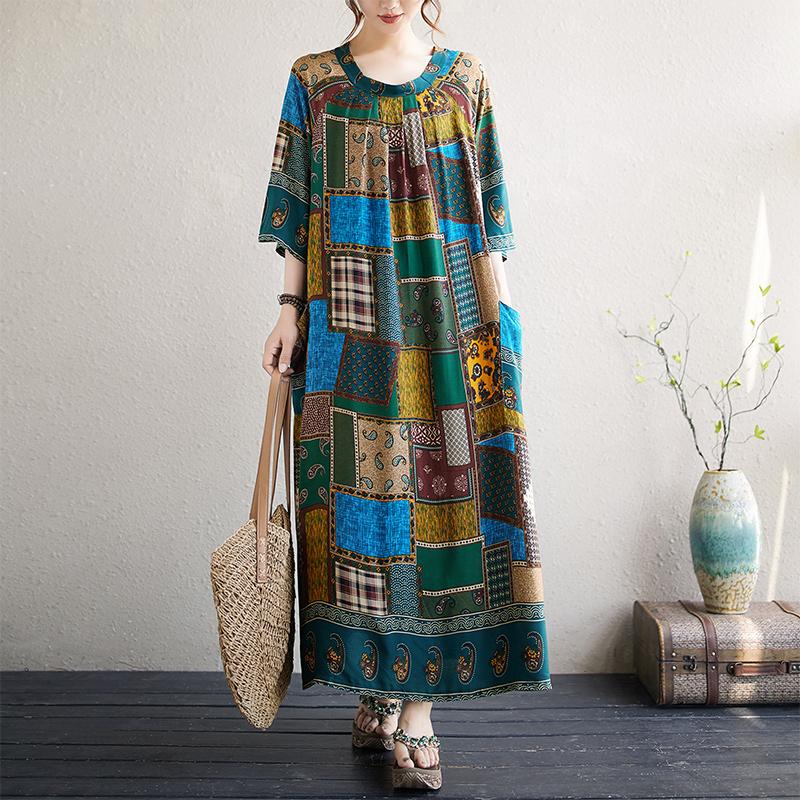 DIMANAF New 2026 Women Plus Size Summer Beach Lady Long Dress Loose Oversize Vintage Floral Print Sundress Clothing