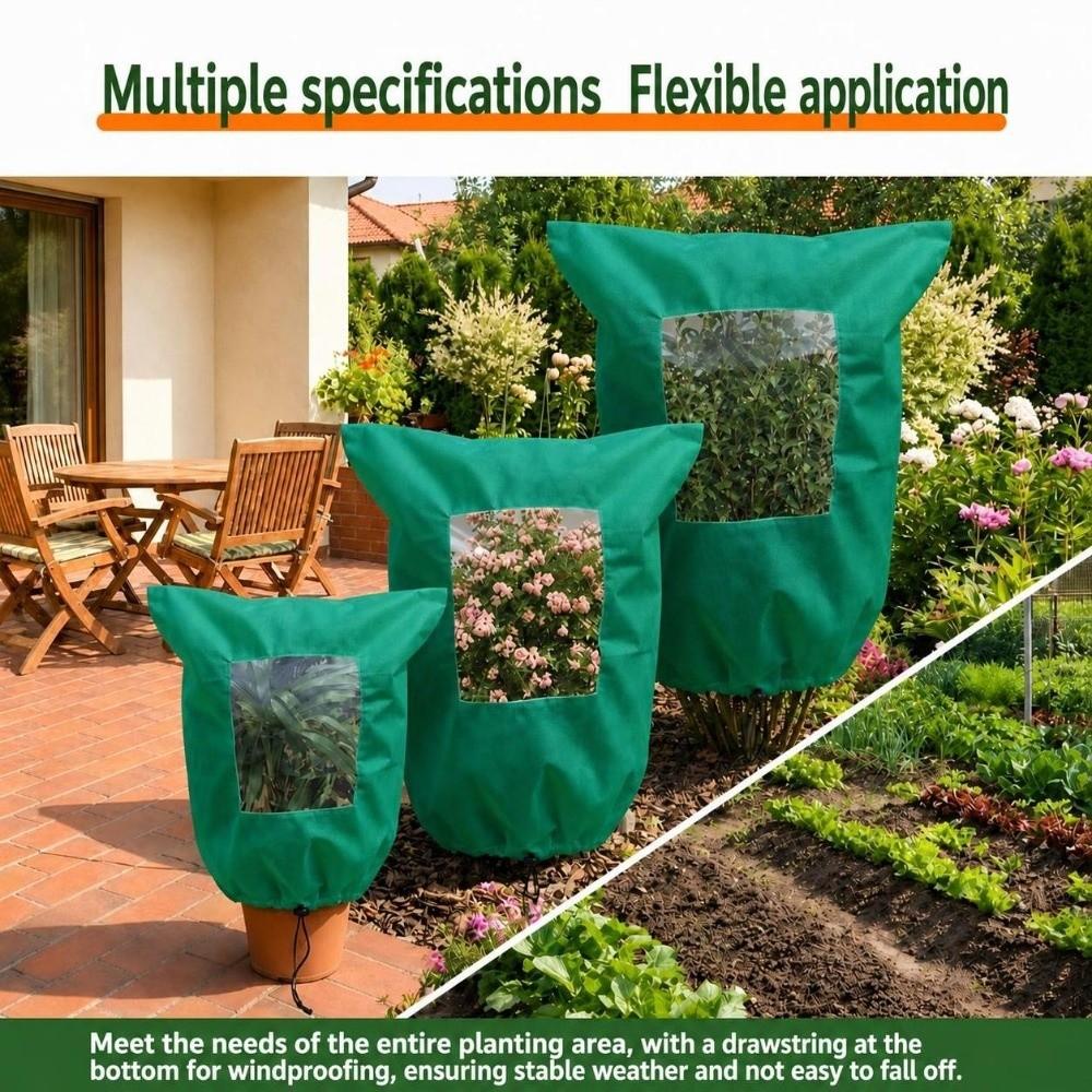 Non-woven Fabric Plant Winter Protection Cover with Clear Window Windproof Frost Protection Plant Bag with Drawstring Zipper