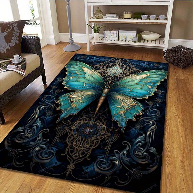 

Blue Butterfly with Intricate Patterns Rug Elegant Nature-Inspired Design for Living Areas Decorative Mat Skid resistant carpet 50x80cm