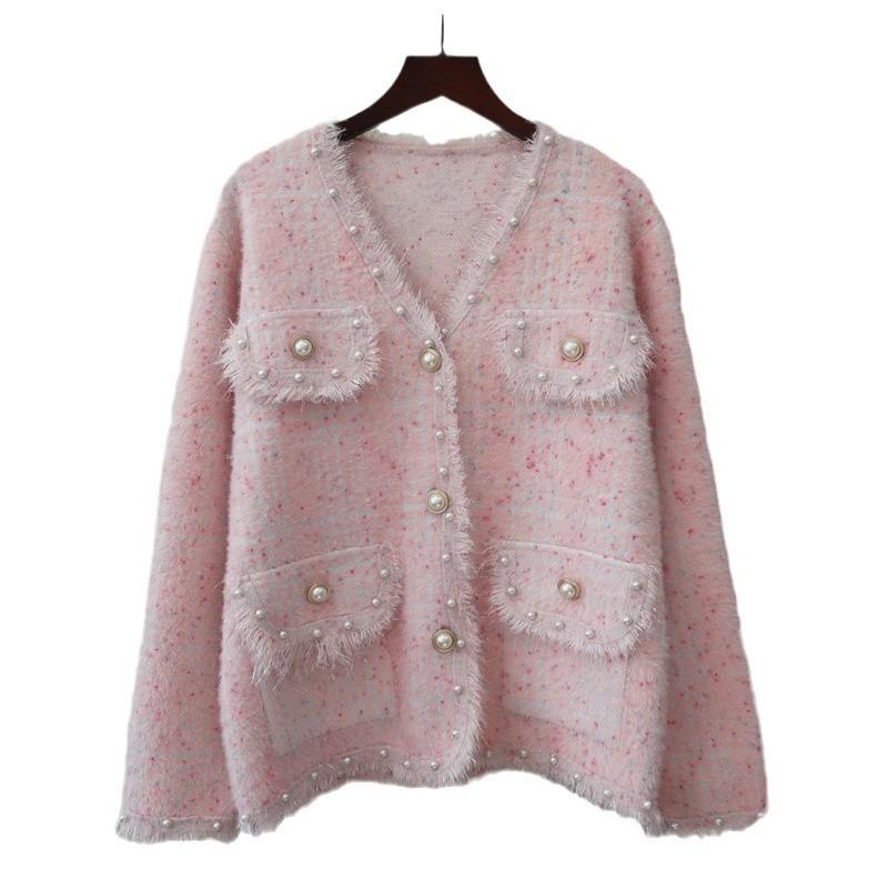 Heavy Industry Nail Bead Imitation Mink Fleece Sweater Jacket Autumn and Winter New High-end Knitted Cardigan Women