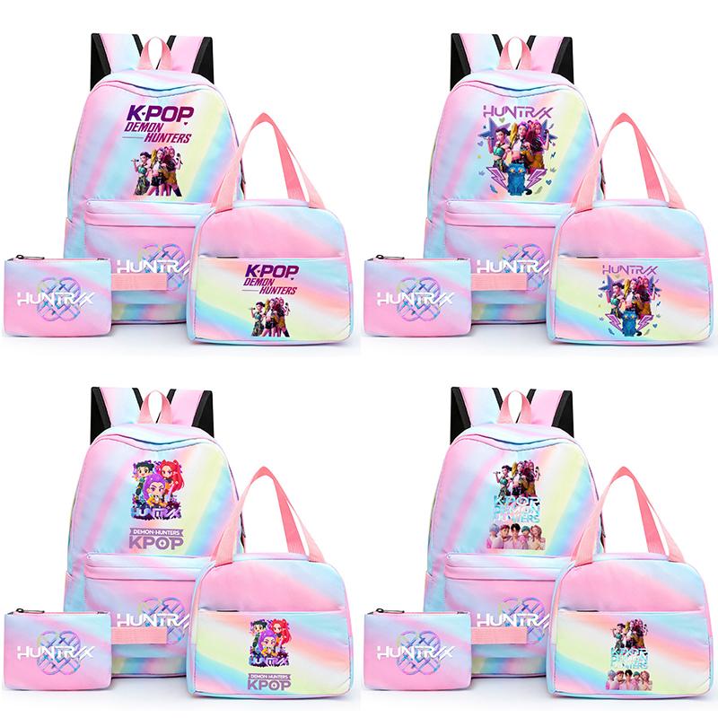 3 stk/sett Anime Søt Kpop Trykt Ryggsekk med Lunsjpose og Pennal for Tenåringsjente Gutt Bokveske Stor Kapasitet Reiseveske