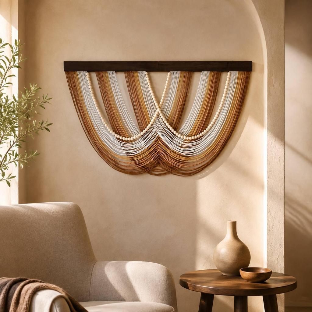 Striped Textile Wall Tapestry with Wood Top Bar Easy to Hang for Reading Corner