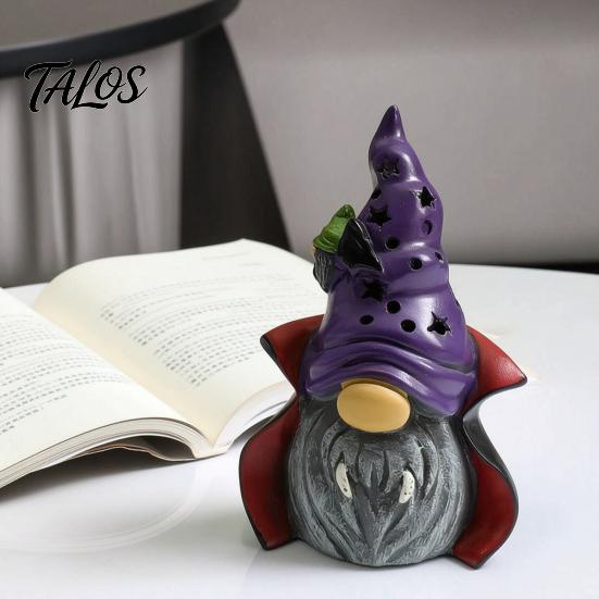 Halloween Tabletop Decorations Vampire Gnome Figurine, Resin Faceless Dwarf Statue with Purple Star Gothic Home Decor Hat And Cape, Spooky Cute
