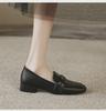 ZHR Women's Thick Heel Square Toe Loafers - Summer 2023 British Style Slip-on Leather Shoes