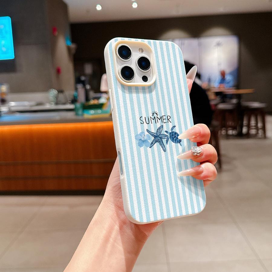 Striped Starfish Turtle Pattern Phone Case for iPhone 17 Pro Max 16 15 14 13 12 11 XS XR X 7 8 Plus Stylish TPU Soft Cover