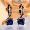 Trendy Crystal Female Blue White Zircon Stone Hoop Earrings Vintage Black Gold Color Wedding Jewelry For Women