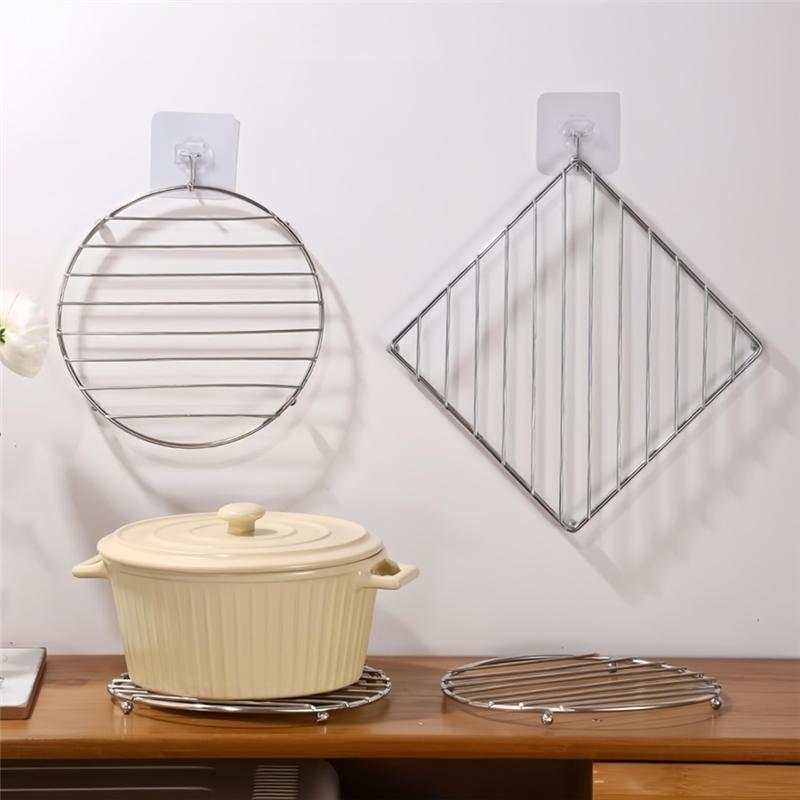 A84X-Stainless Steel Trivet Set Of 3 For Hot Pots/Pans Square & Round Dishwasher Trivets