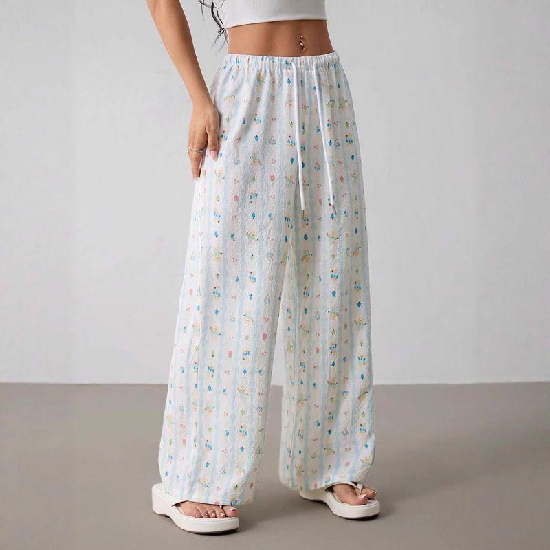 

2025 New Arrival Cute Bear Thin Wide-Leg Pants Lace up Casual All-Match and Sweet Outwear Home Pants Default