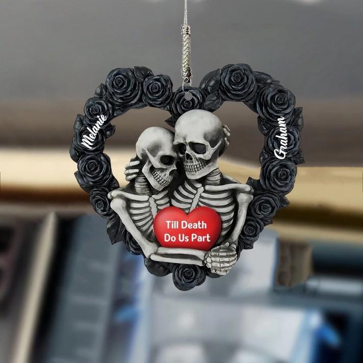 2d Acrylic Heart Couple Skull Car Pendant For Halloween And Decoration Christmas