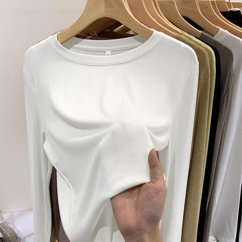 Slim-fit elastic mask shirt women's simple versatile top spring long-sleeved inner white bottoming shirt