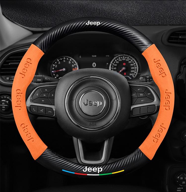 Car Steering Wheel Cover For Jeep Wrangler Patriot Commander Gladiator Renegade Grand Cherokee Compass Wagoneer Keychain