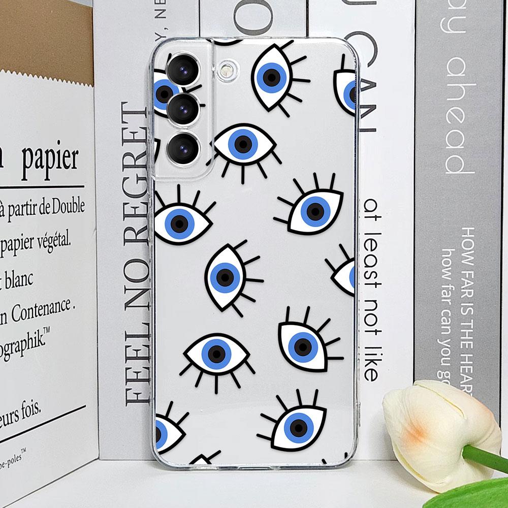 Lucky Eye Blue Evil Eye Print Phone Case for Samsung Galaxy S23 FE S22 Plus S21 S24 S25 Ultra Clear Soft Silicone Covers Fundas