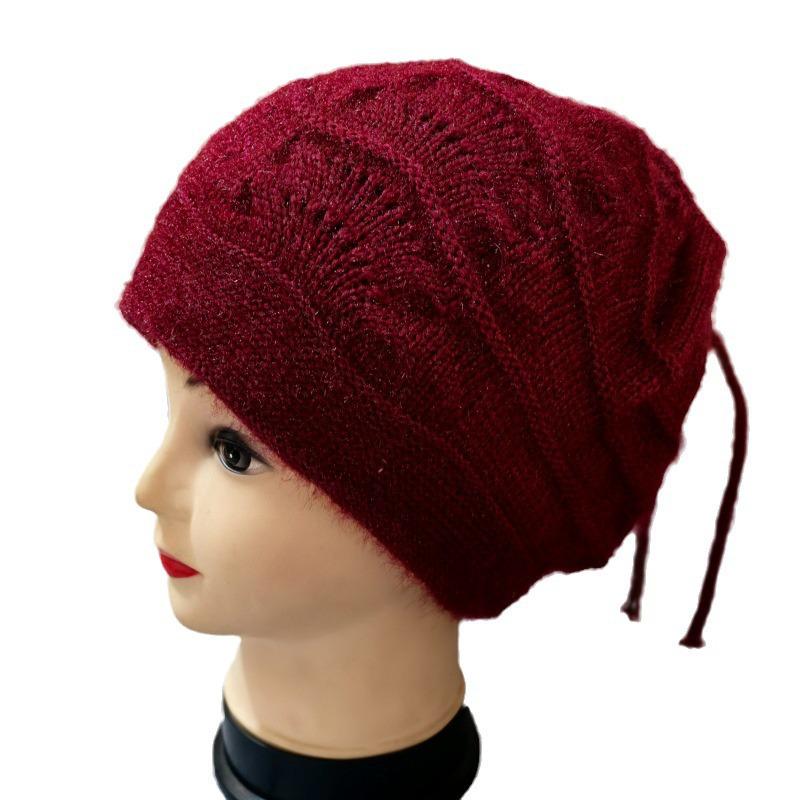 Women's Slouchy Knit Hat & Neck Warmer: Cozy Autumn/Winter Baotou Style, Large Head Fit, Face-Slimming Drawstring Design.