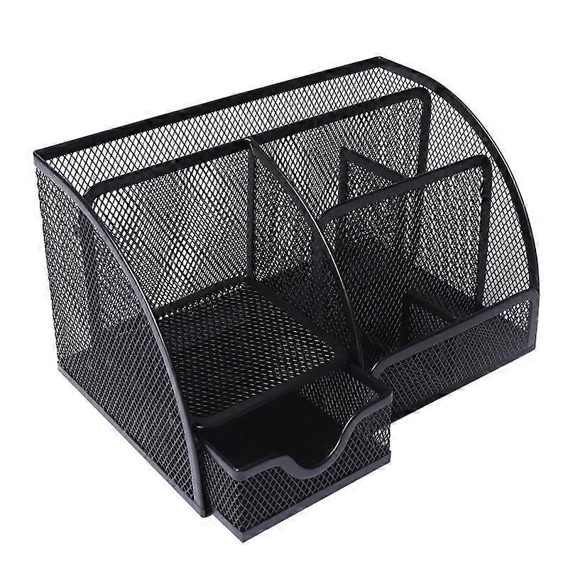 Creative multi-functional three-grid storage box desktop stationery storage box transparent iron grid Black metal pen holder