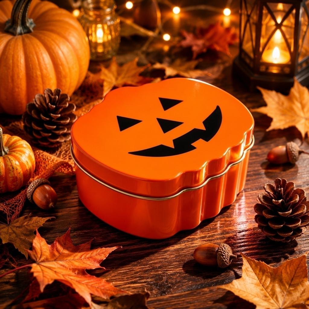 Halloween Pumpkin-Shaped Tin Can for Candy Gift Storage Novelty Box