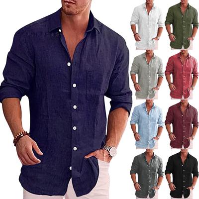 Designer Frühling Sommer Männer Casual Baumwolle Leinen Einfarbig Langarm Shirts Lose Stehkragen Shirts