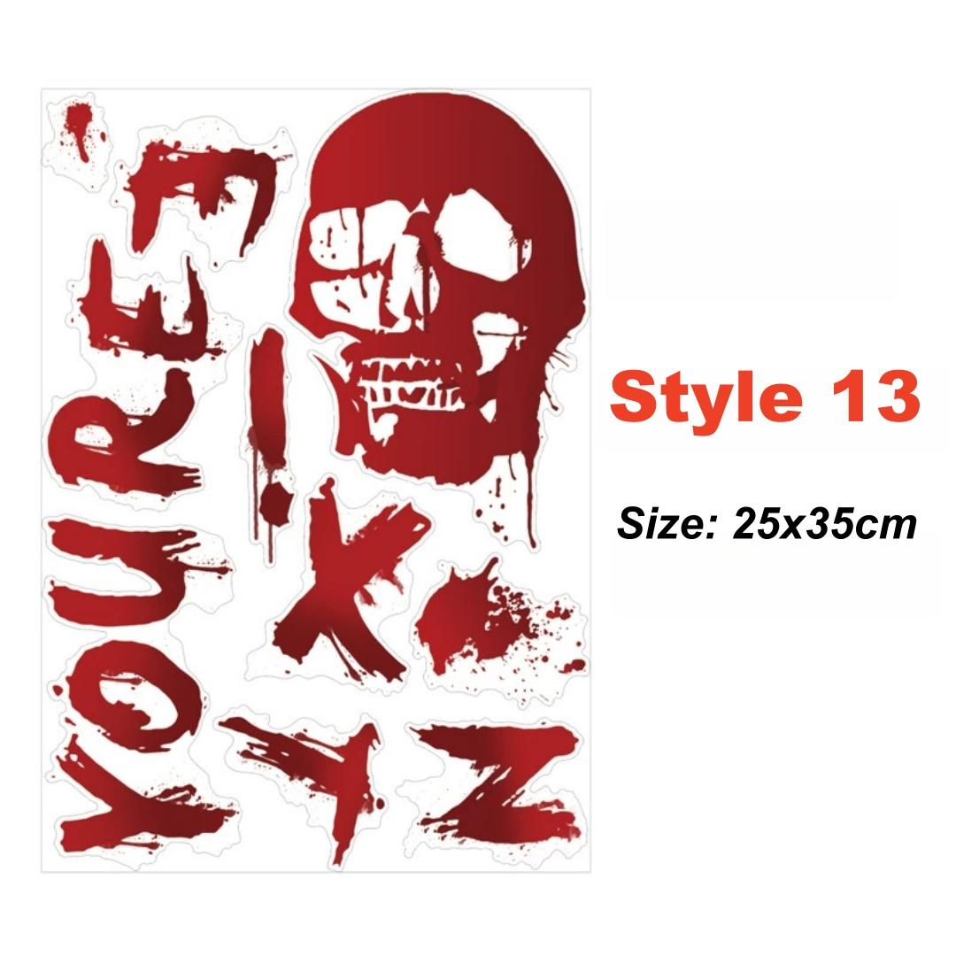 Halloween Wall Doors Windows Stickers Blood Handprint Footprint Skull Pattern Halloween Party Scene Decor Supplies Horror Props