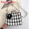 Wool Blend Girl Shoulder Bag With Plaid Pattern For Casual Daily Use