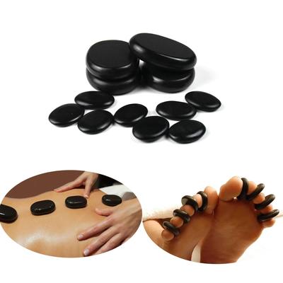 Windfulogo 12 Stück Heißmassage-Stein-Set Natürlicher Lava-Basalt Warme Steine Spa-Massagesteine Schwarz