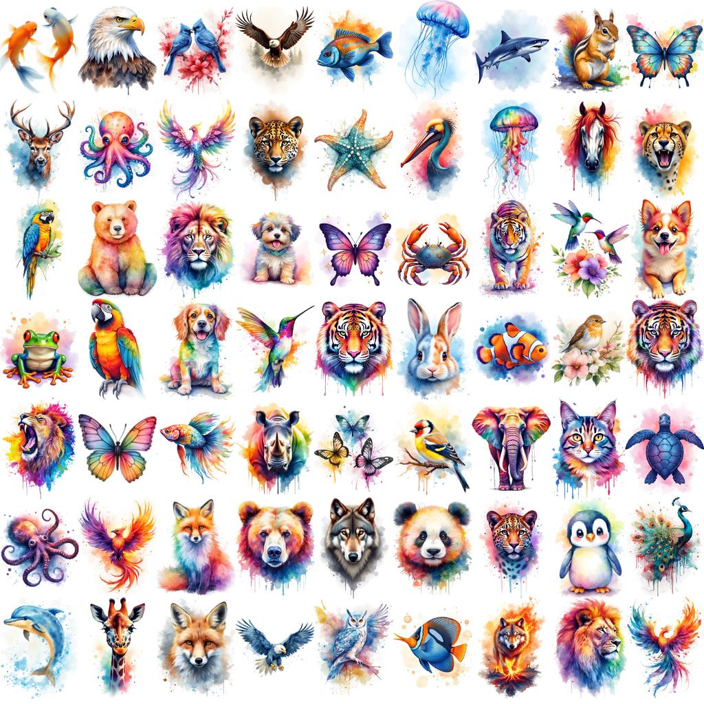 63 Stück Bunte Tier Temporäre Tattoos Wasserdicht Arm Beine Tattoos Aufkleber Tiger Schmetterling Wolf Papagei Körperkunst Fake Tattoos