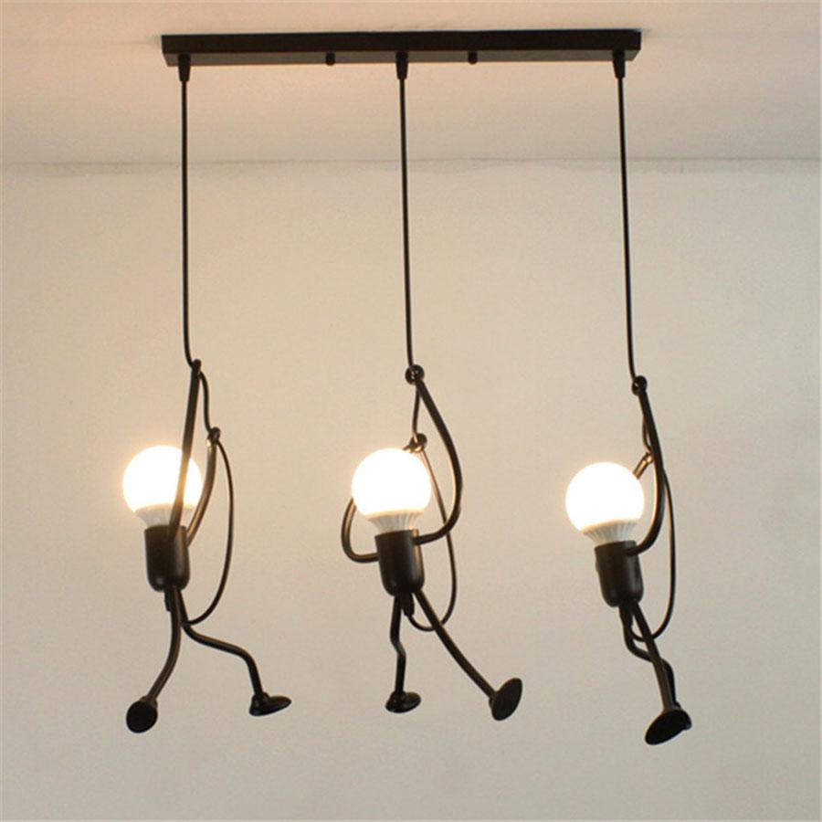 Novelty Iron Little Man LED Pendant Light E27 Cartoon People Children's Room Hanging Lamp Climbing Man Kids Suspension Luminaire