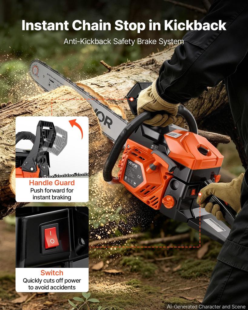 Gas Powered Chainsaw 508 mm 58CC 2.2kW 2 Stroke Engine Gas Chainsaw, for Wood Cutting, Tree Trimming & Land Clearing, Throttle-Synced Choke, Power