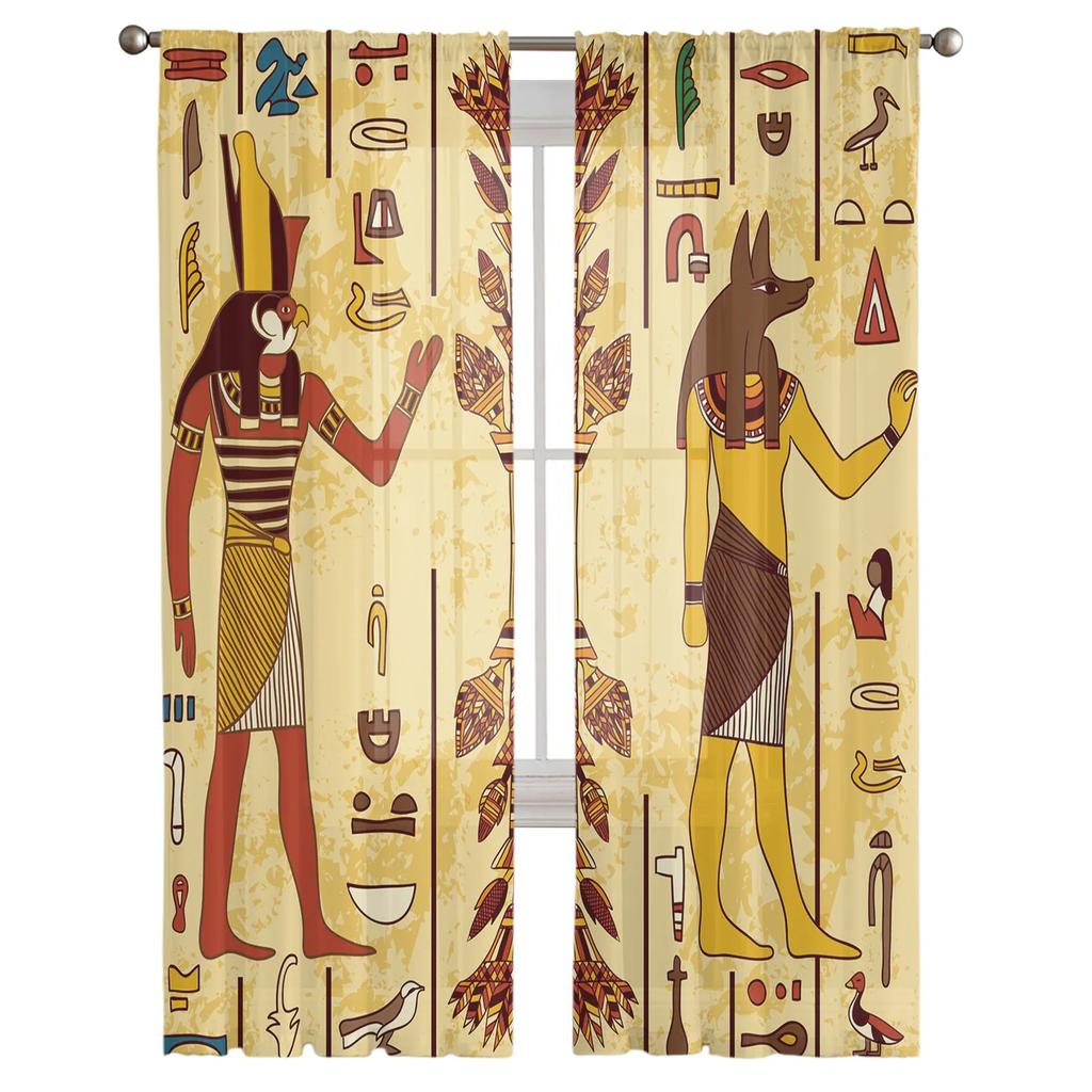 Egypt Pharaoh Yellow Mural Ancient Tulle Sheer Curtains for Living Room Decor Window Curtain for Bedroom Voile Organza Drapes