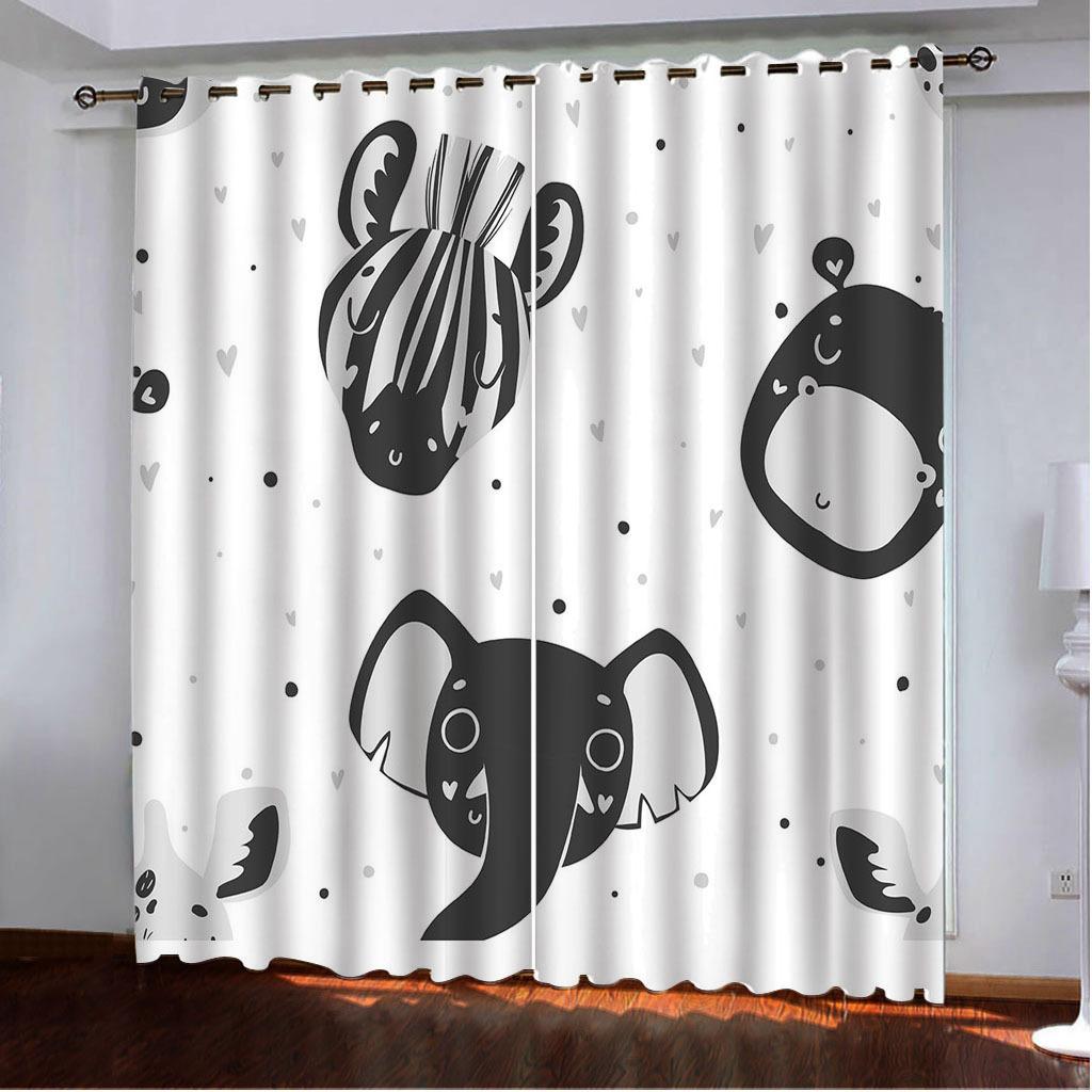 

Curtain Black And White Series Simple Style Cartoon Animal Ins Digital Printing High Density Blackout Curtain 140*100