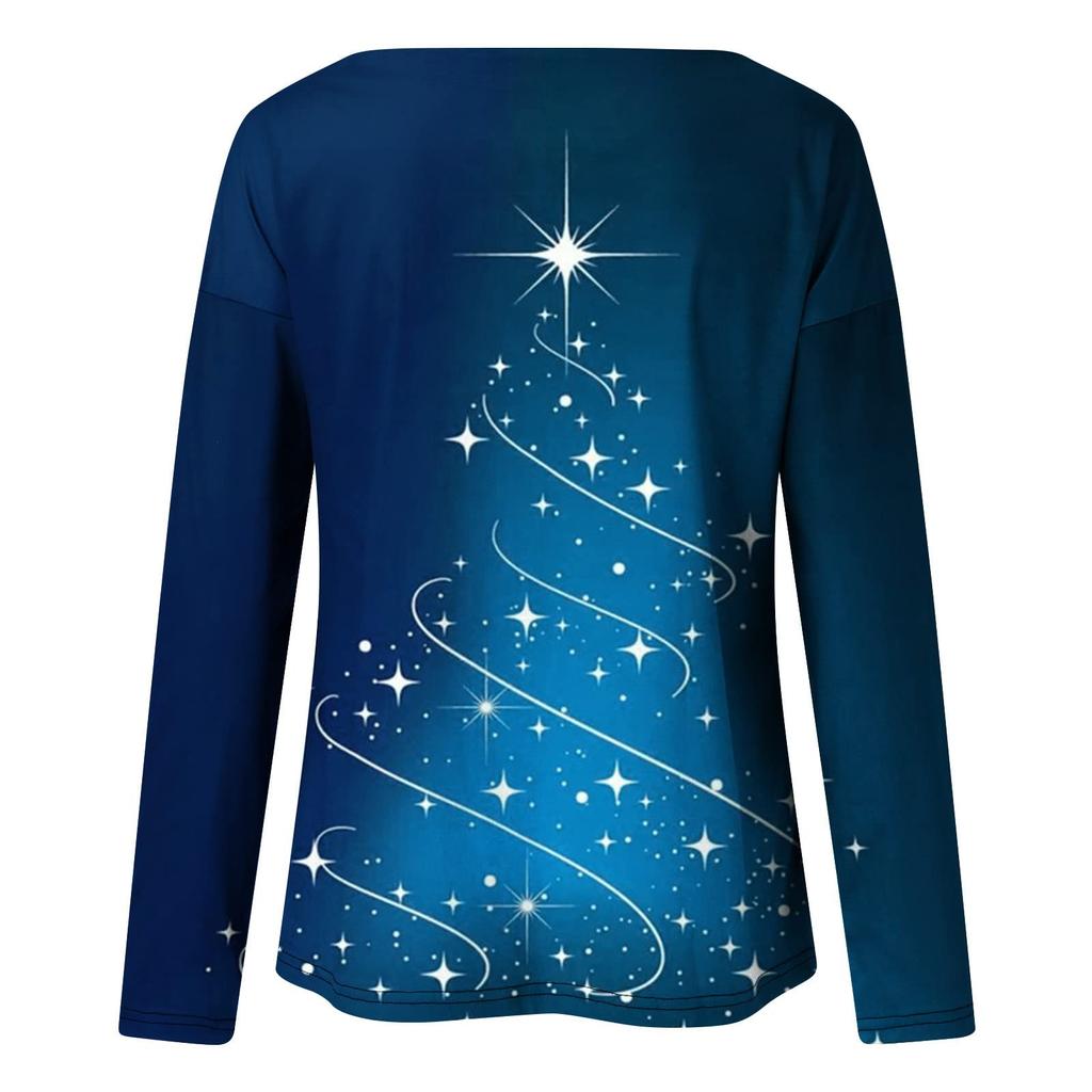 Women's Casual Fashion Christmas Print Long Sleeve O-Neck Pullover Top