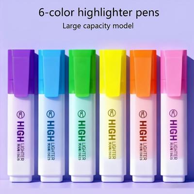 1pc/6pcs Angled Tip High-Capacity Fluorescent Highlighters - 6 Colors Student Marking Highlighters, Colored Markers, Creative Underlining Pens