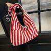 Daily Magnetic Snap Vertical Stripe Bag Tote Vintage Commute Handbag Canvas Shoulder Bag  Girls