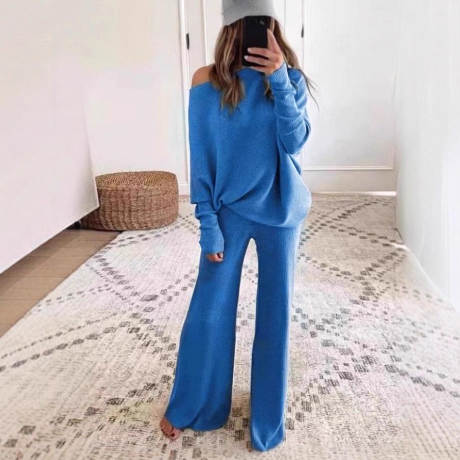 Ensemble deux pièces automne/hiver pour femmes européennes et américaines, couleur unie, manches longues chauve-souris