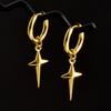 Golden Exquisite Sword Cross Star Hoops Earring Fashion Natural Shell Stainless Steel Earrings For Women Men Accessories Jewelry