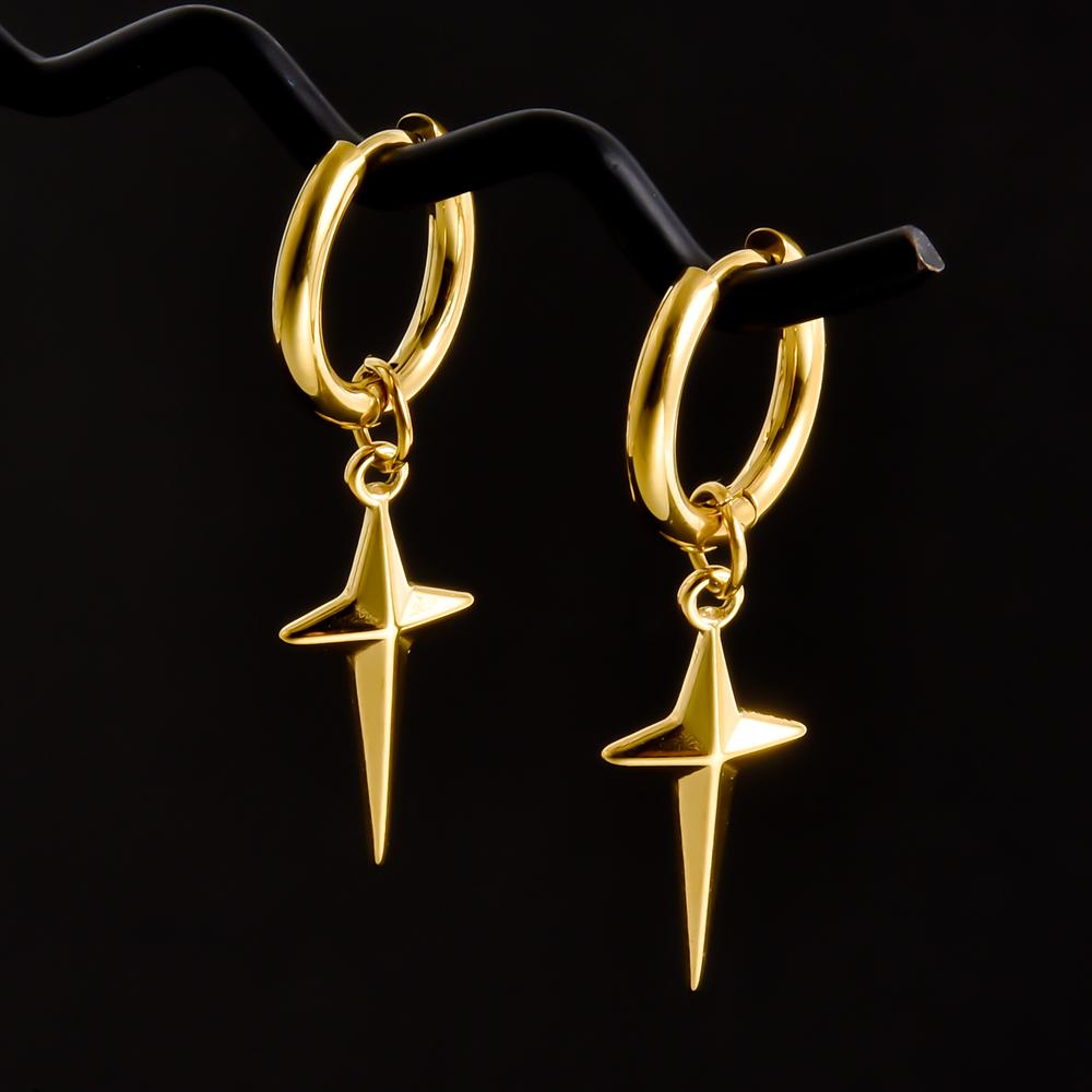 Golden Exquisite Sword Cross Star Hoops Earring Fashion Natural Shell Stainless Steel Earrings For Women Men Accessories Jewelry