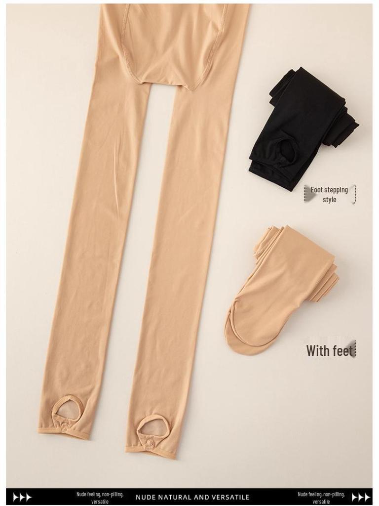 Flower Fairy Nude Feeling Fleece Lined Socks - Women's Warm, Slimming Tights for Autumn and Winter