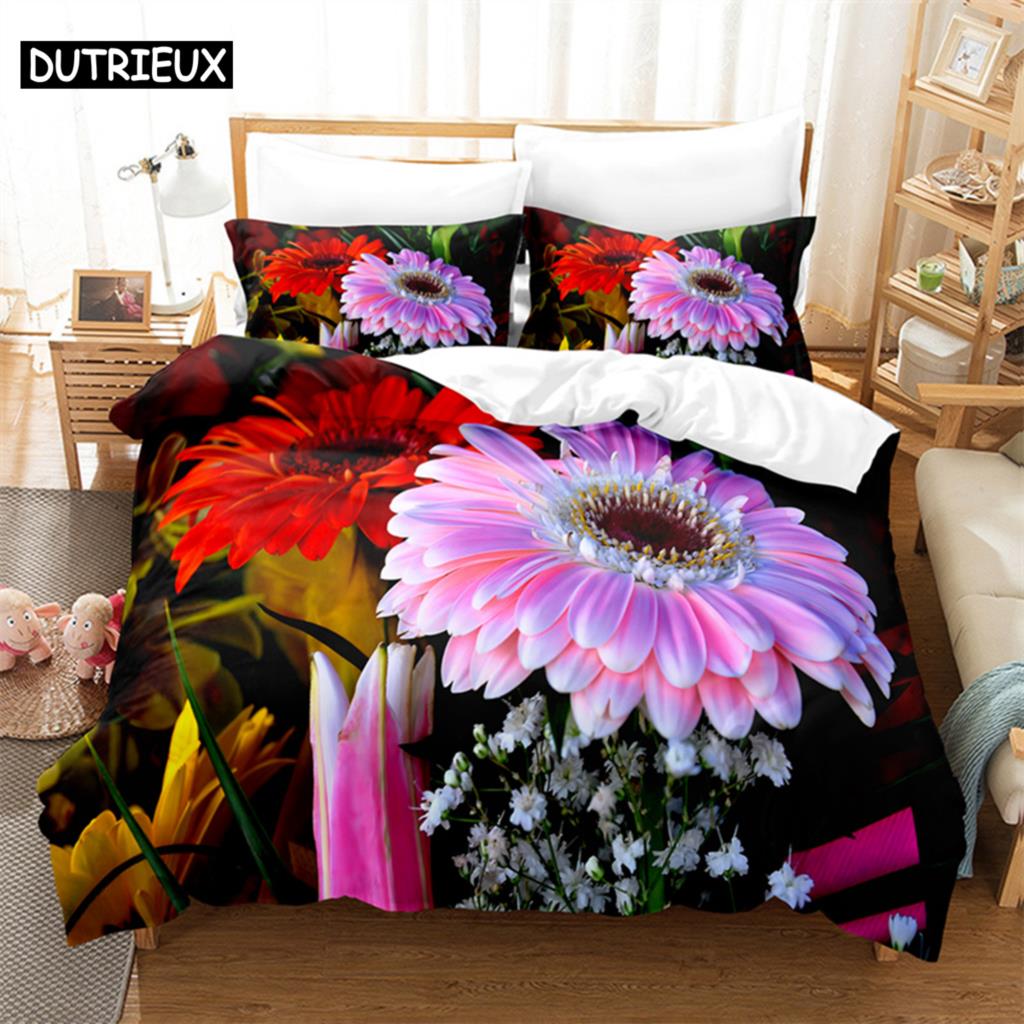 Pink Flowers Queen Bedding Set Duvet Cover Set Bedding Comforter Bedding Sets Bed Linen King Size Duvet Cover Bedding Set