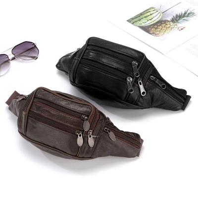 Sac banane multifonctionnel en cuir de vache avec 6 poches pour hommes, parfait pour les vendeurs ambulants et les professionnels. Grande capacité pour les espèces et les pièces de monnaie.