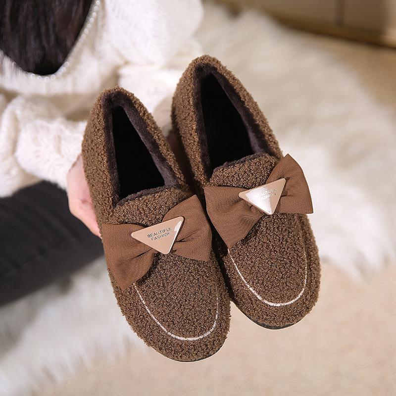 Winter New Fashion Women's Cotton Shoes Fleece Thickened Warm Indoor Home Shoes Doudou Shoes Bow Women's Shoes