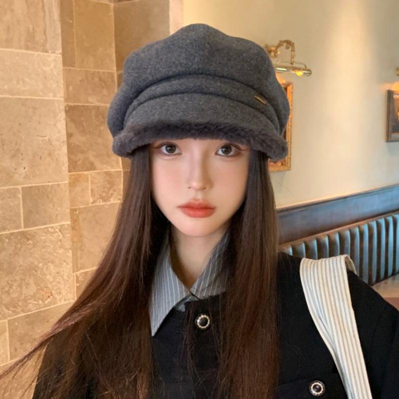 British Retro Versatile Fisherman Hat for Women In Autumn and Winter Plus Down Duck Tongue Beret Japanese Style Warm Ear Protection Octagonal Hat