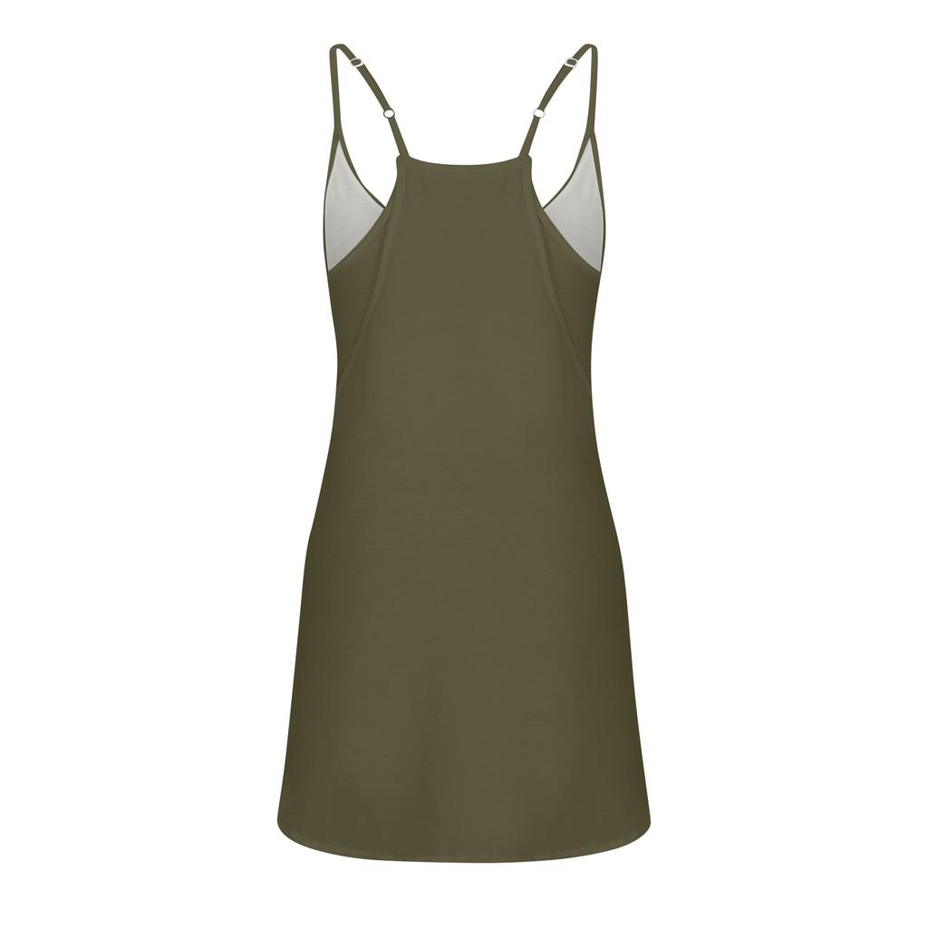 Womens Summer Sleeveless Dress V Neck Adjustable Spaghetti Strap Athletic Short Dress With Pockets